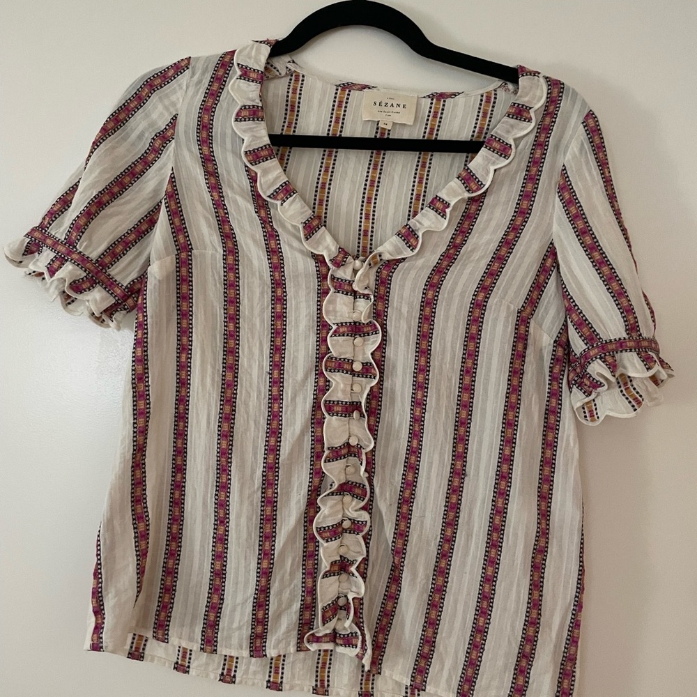 Sezane blush striped blouse